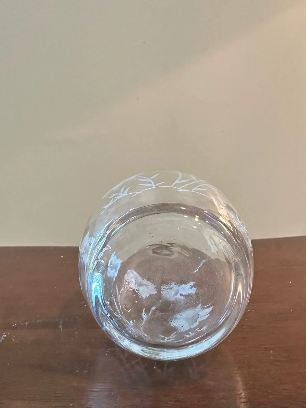 Small glass vase • etched flowers • vintage